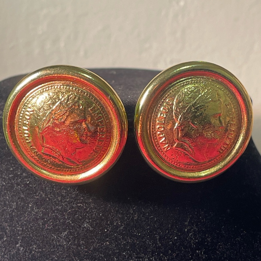 RARE: Vintage R.J. GRAZIANO Large Gold toned Coin Clip-On Earrings
